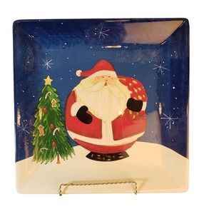 Becca Barton Snowball Santa 13" Square Serving Platter